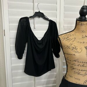 1. State Elegant Black Blouse with Sheer Sleeves